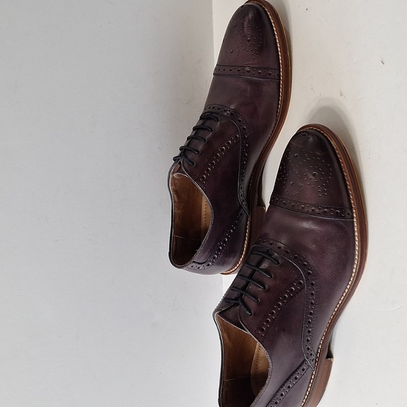 Johnston & Murphy Burgundy Italian Calfskin Conard Preppy Wingtip Oxfords Size 8 - Picture 3 of 12